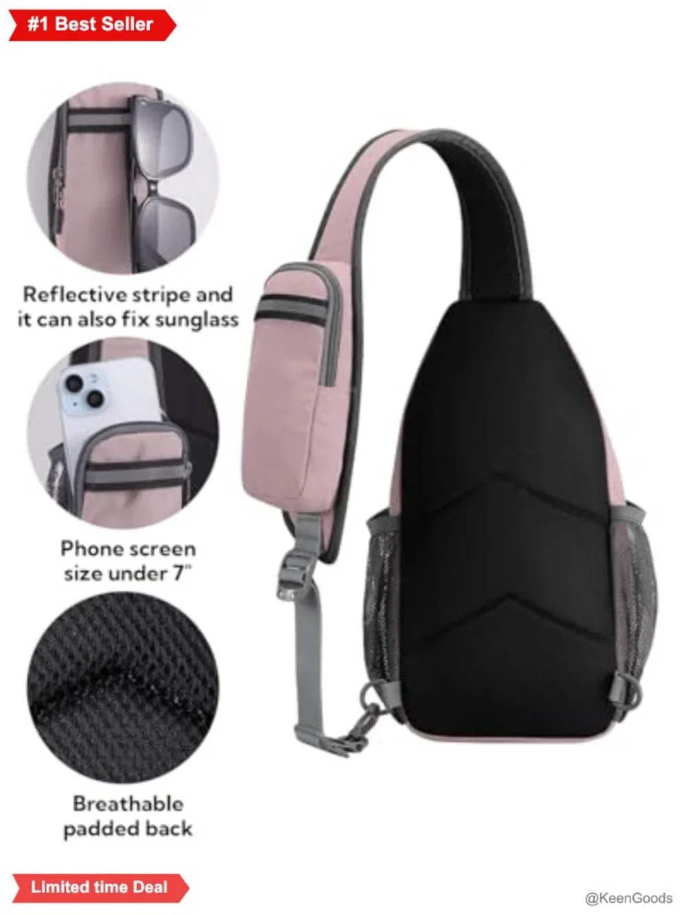 WATERFLY Crossbody Sling Backpack Nylon Hiking Travel Daypack
